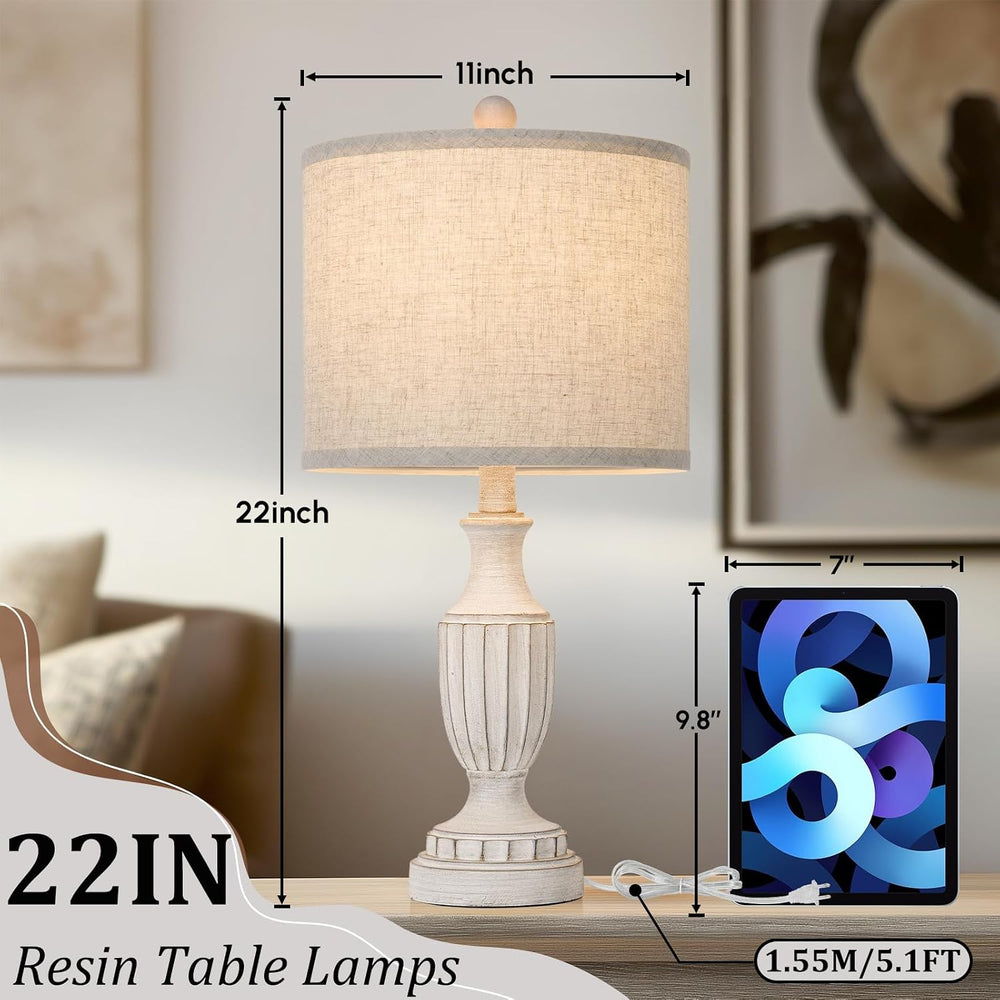 TOBUSA 22" Farmhouse Resin Table Lamps Set of 2, Rustic Nightstand Lamps