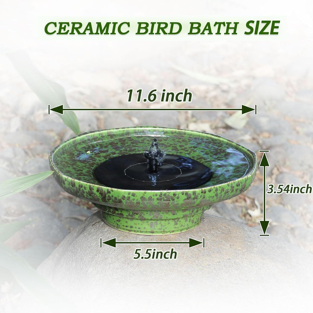 11.6" Solar Ceramic Bird Bath Fountain,Birdbaths for Outside