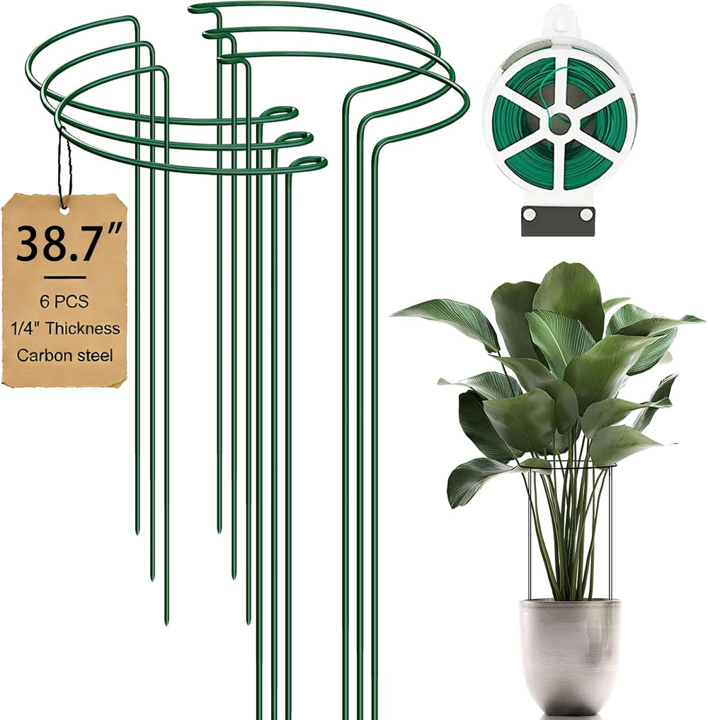 6-Pack 38.7” Plant Support Stakes, Steel Plant Cage & Peony Tomato Hydran...