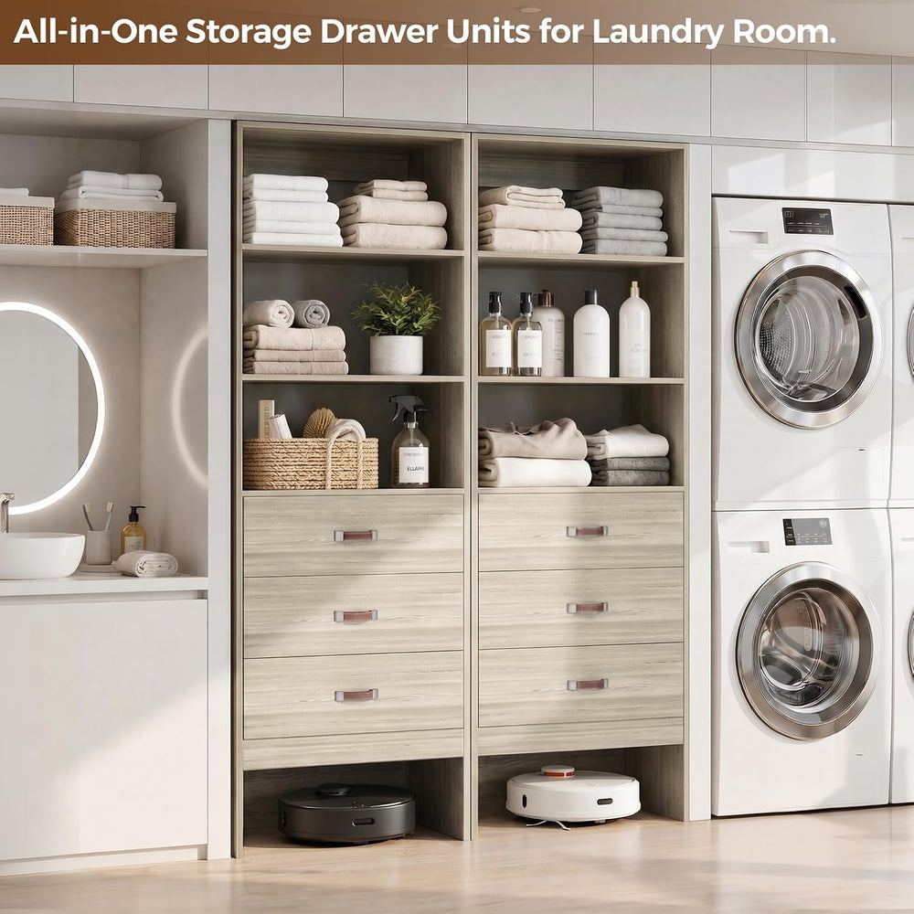 Freestanding 3.5FT Closet System with Leather Handles Set of 2 White Oak