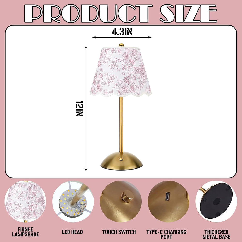 Pink Floral Cordless Table Lamps Rechargeable LED Desk Lamp