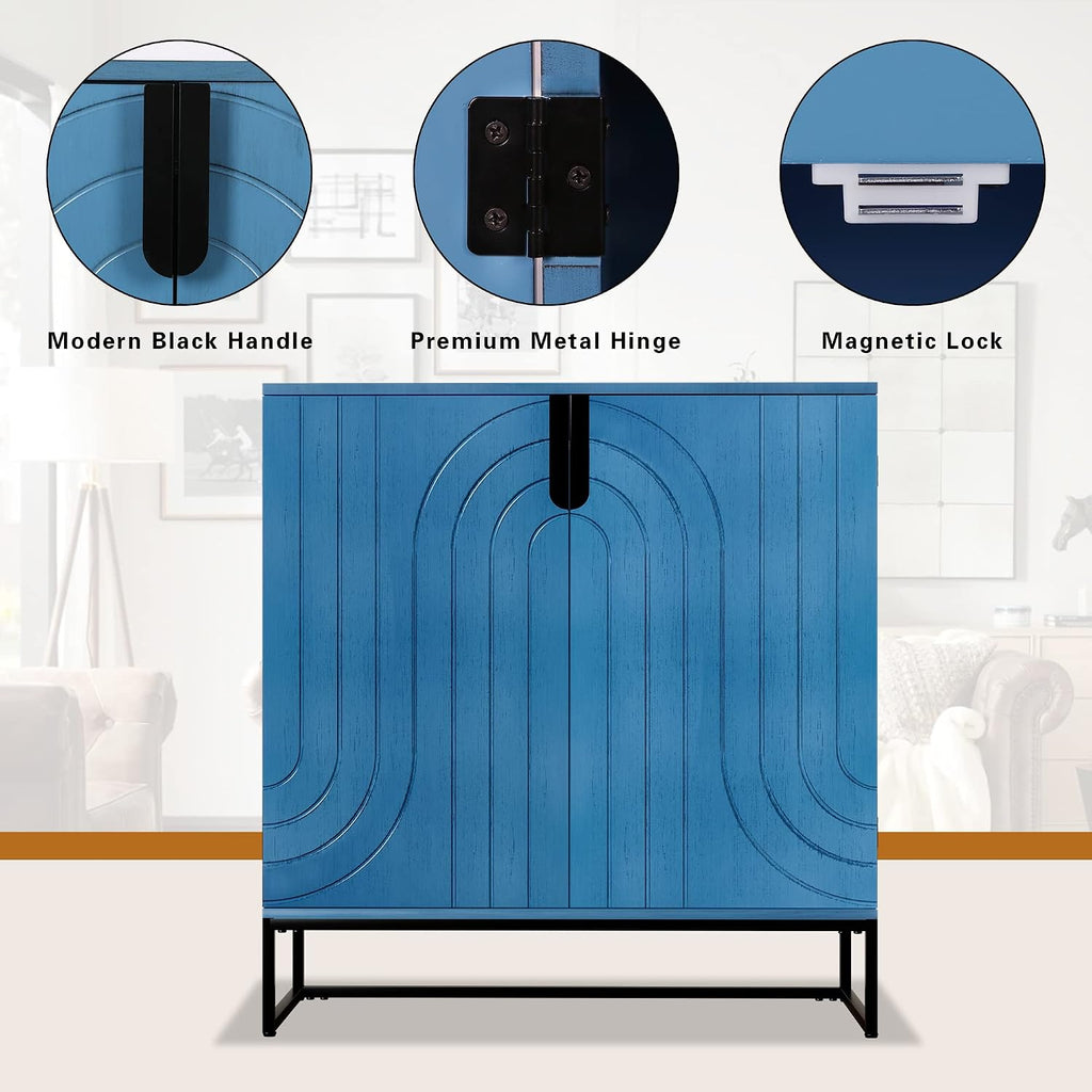 HLR Sideboard Buffet Cabinet with Storage, Modern Accent Cabinet Adjustable Shelves Wooden Storage Cabinets for Kitchen, Dining Room, Living Room, Coffee Bar, Garage, Entryway, Antique Blue