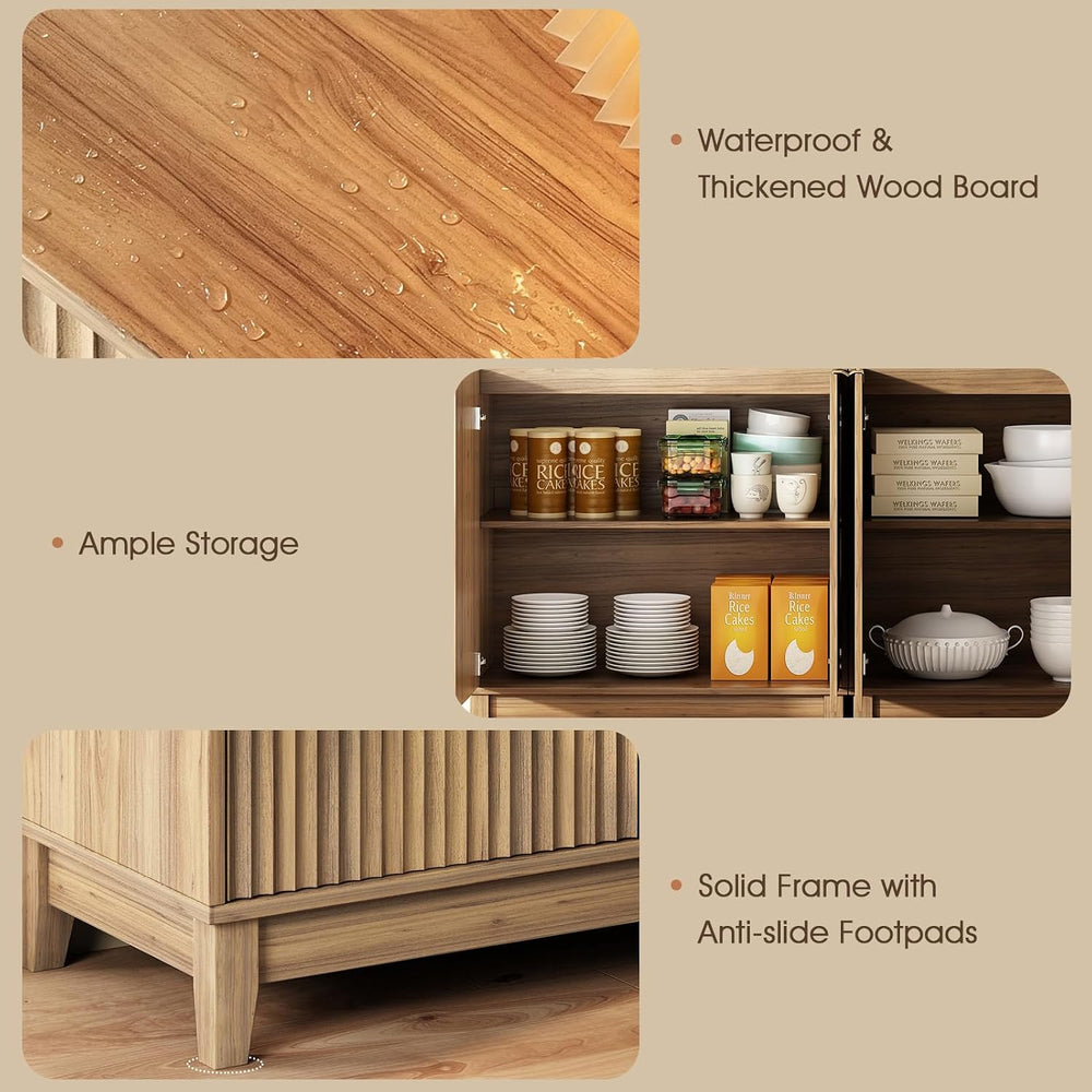 Fluted Accent Cabinet with Doors and Shelves Modern Wood Storage Cabinet for ...