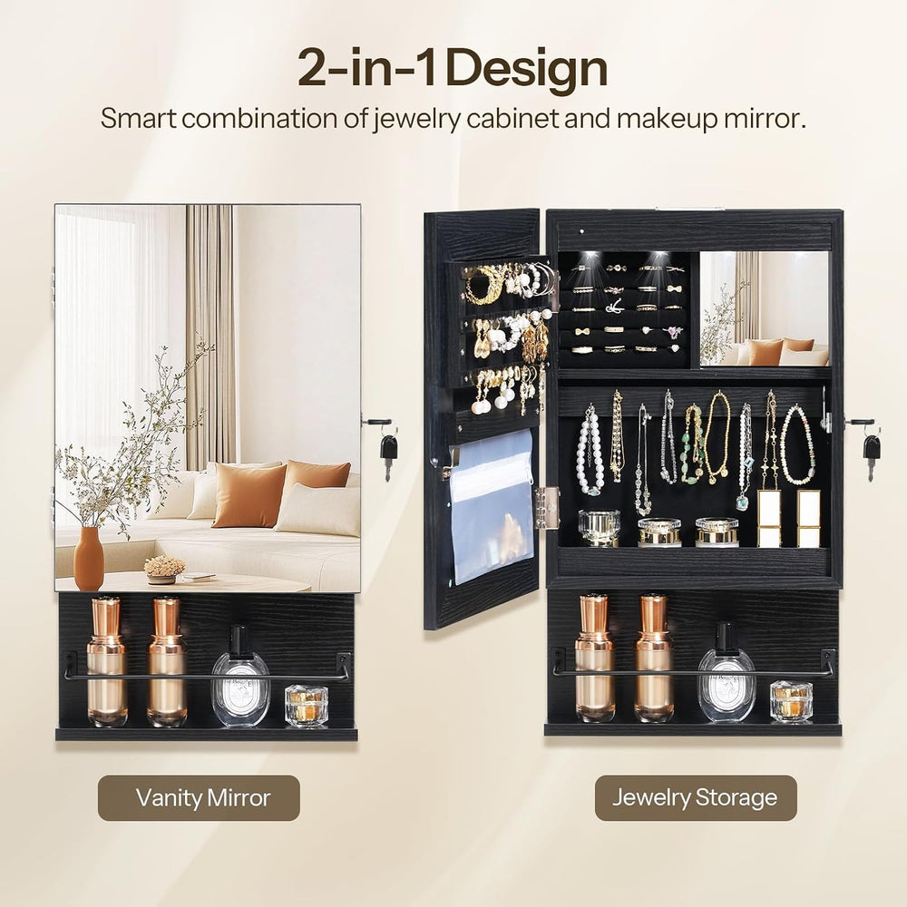 HOOBRO Wall Mounted Jewelry Cabinet, LED Jewelry Armoire with Interior Mirror...
