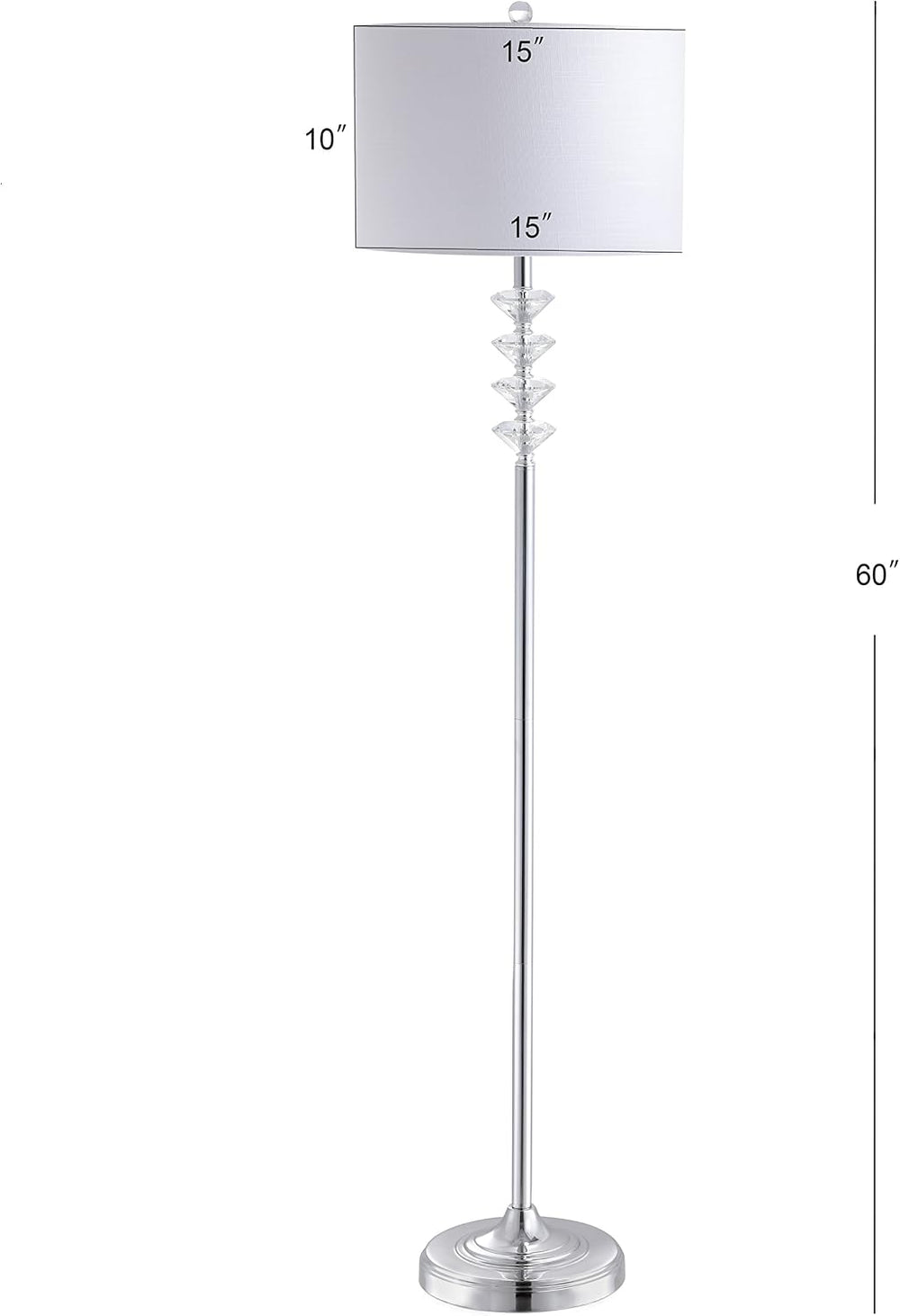 JONATHAN Y Mia Floor Lamp 60.5" Crystal Metal Standing Light, Clear/Chrome