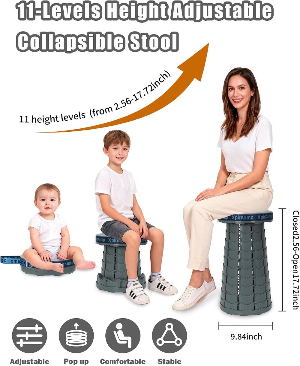 Folding Collapsible Stool Chair Portable Camp Seat for Adults 400LBS, Grey