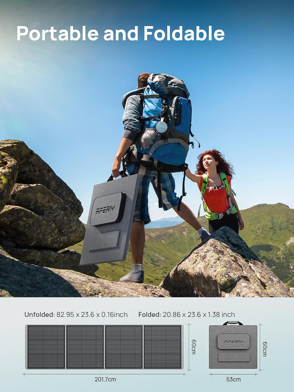 AFERIY Portable Foldable 200W Solar Panel Adjustable,ETFE IP65 Waterproof