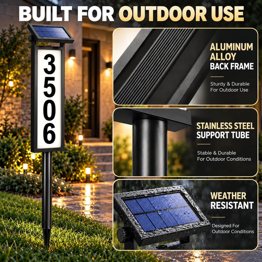 Eyrosa Solar Address Sign, Aluminum Lighted House Numbers for Outside Yard