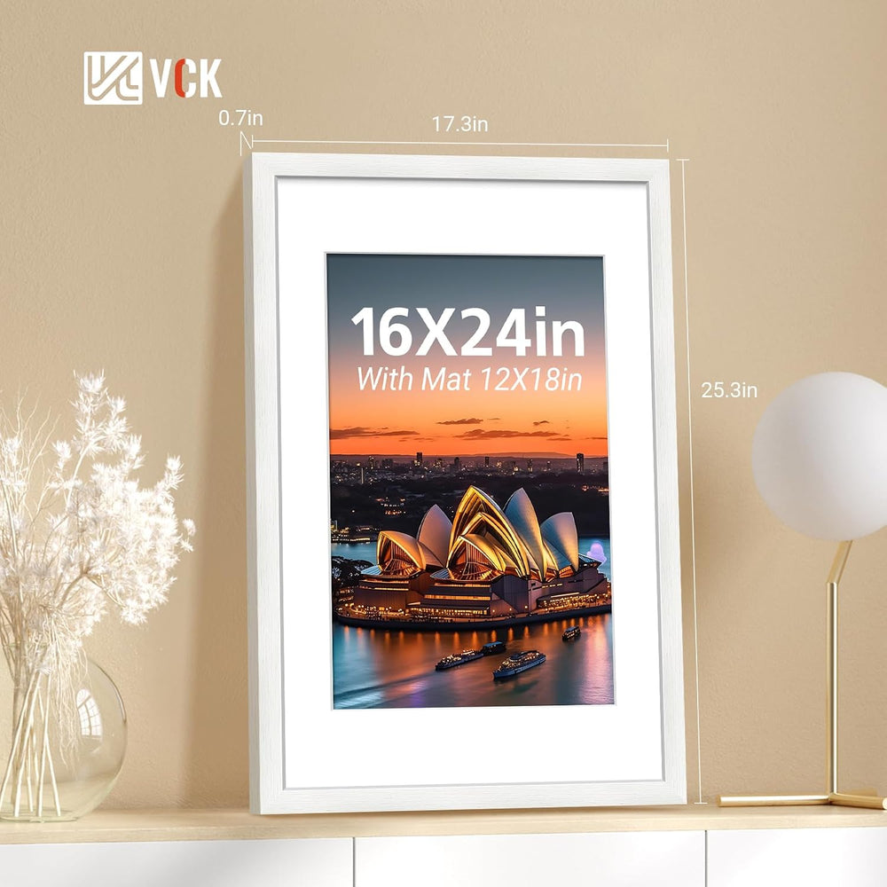 VCK 16x24 Picture Frame 4 Pack, White Wood with 12x18 Mat, for Poster