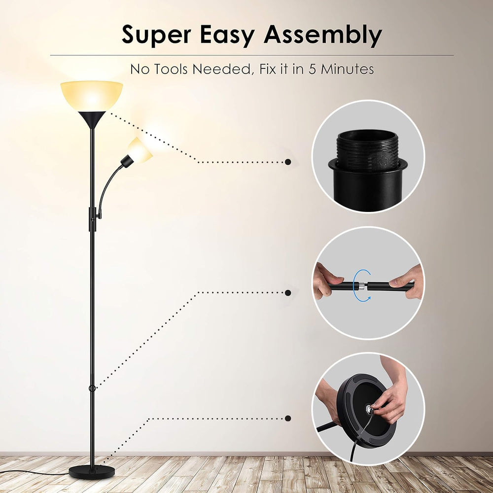 Floor Lamp Black, Standing Lamp, 71" Torchiere Floor Lamp with Adjustabl...