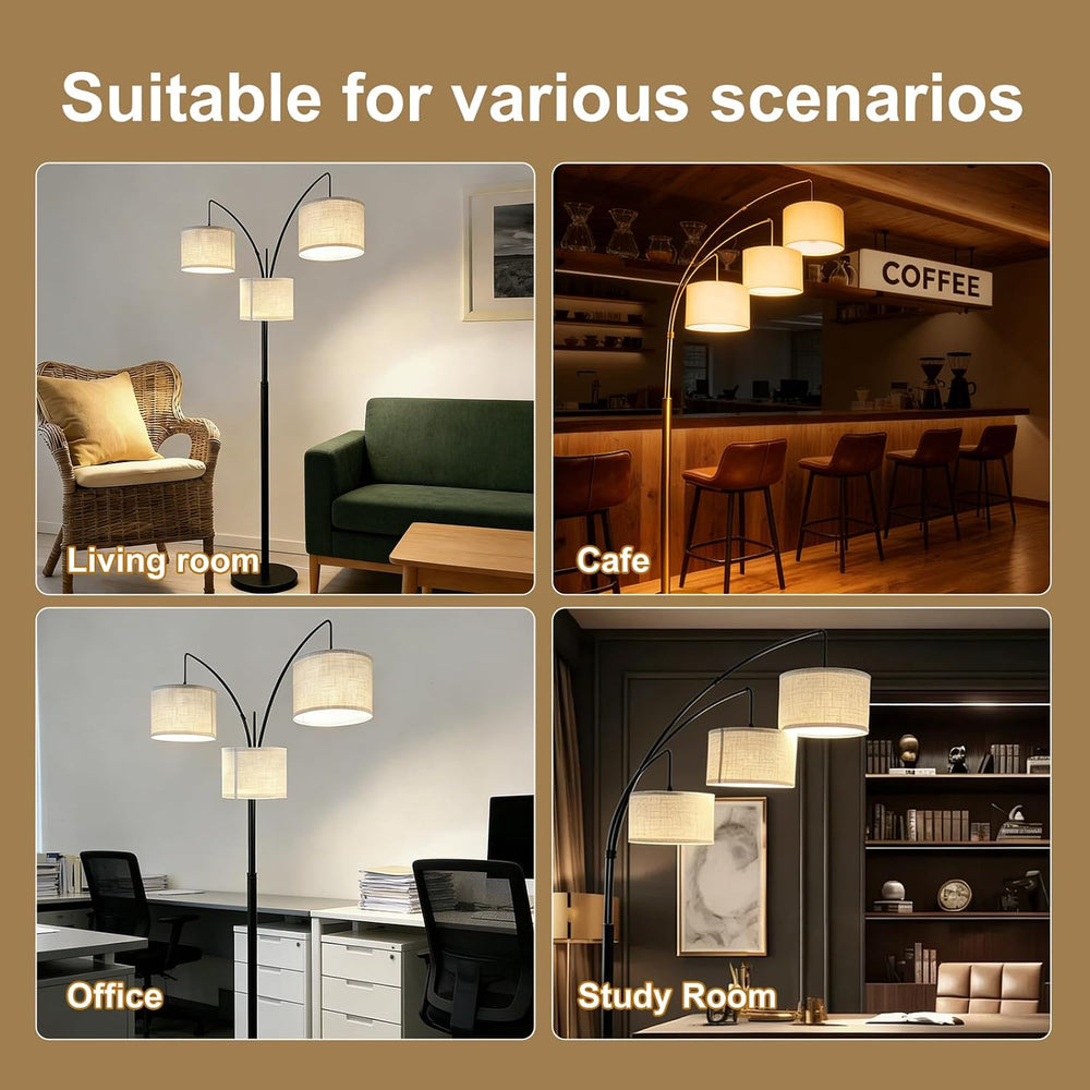 Dimmable Arc Floor Lamp, Mid Century 3 Lights Tree Standing lamp, Beige Shades