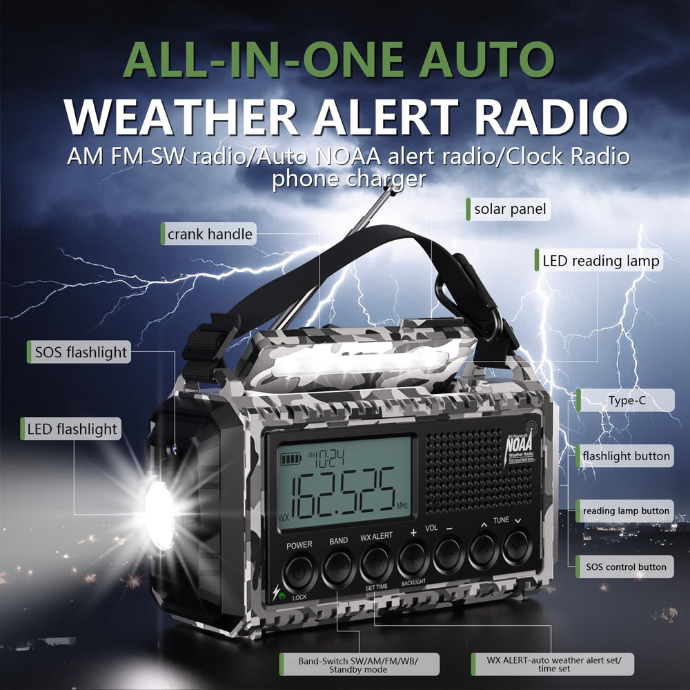 NOAA Emergency Weather Radio with Auto Alert, Solar Hand Crank, 12000mAh