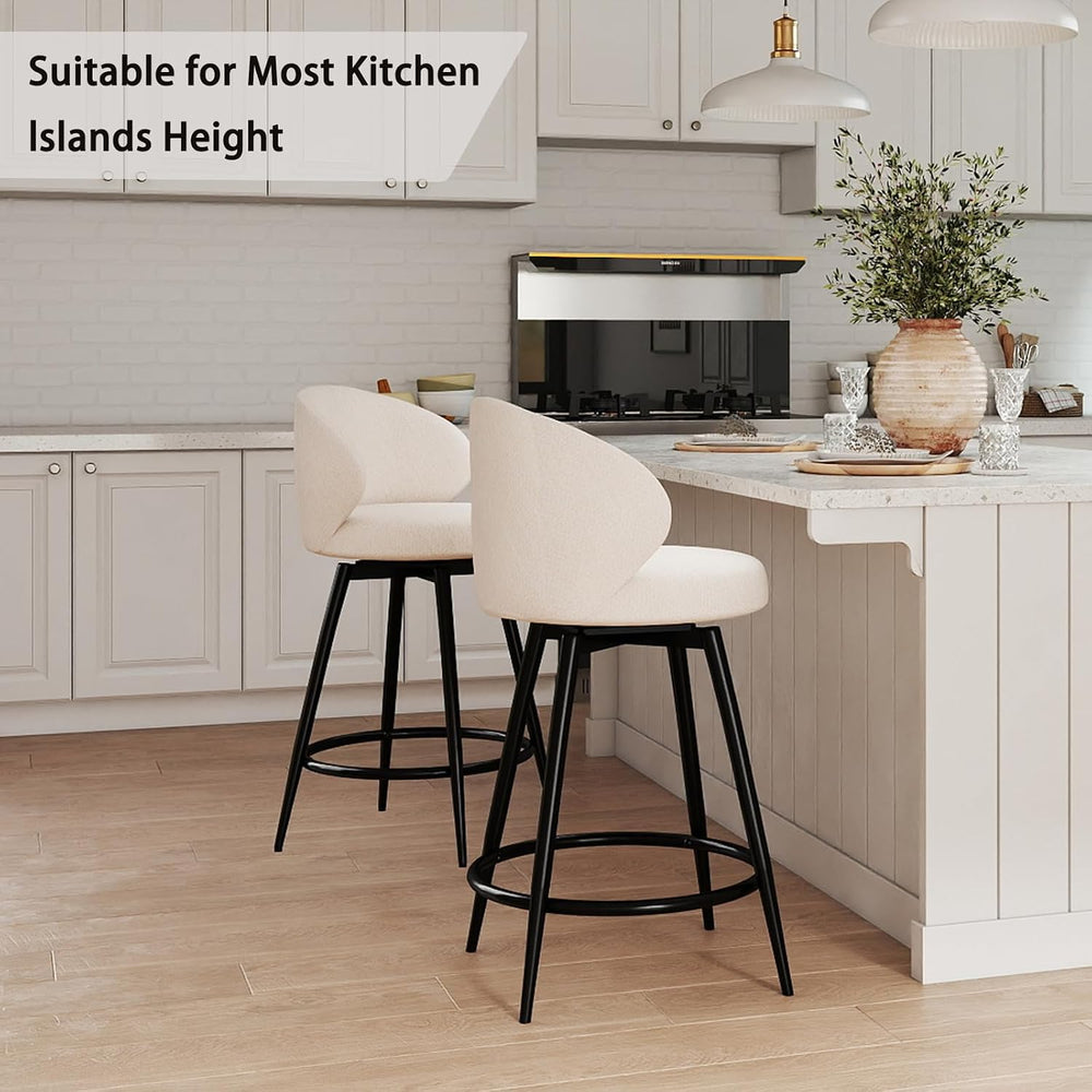 Bar Stools Set of 2, 360° Swivel Breathable Fabric Kitchen Counter Height Sto...