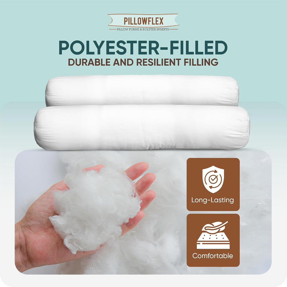 Pillowflex White Bolster Pillow Insert 8x18 in - Soft White Decorative Sham