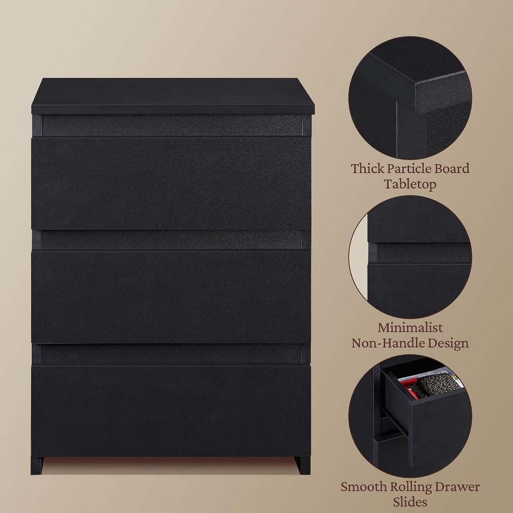 Yaheetech Small Nightstand with 3 Drawers, Bedroom Storage Dresser, Black