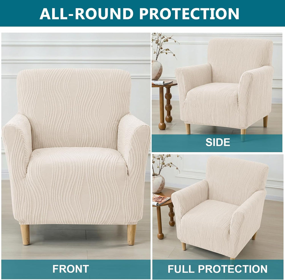 KRFOONN Stretch Chair Covers with Arms Jacquard 1-Piece Mid Century Modern Ar...