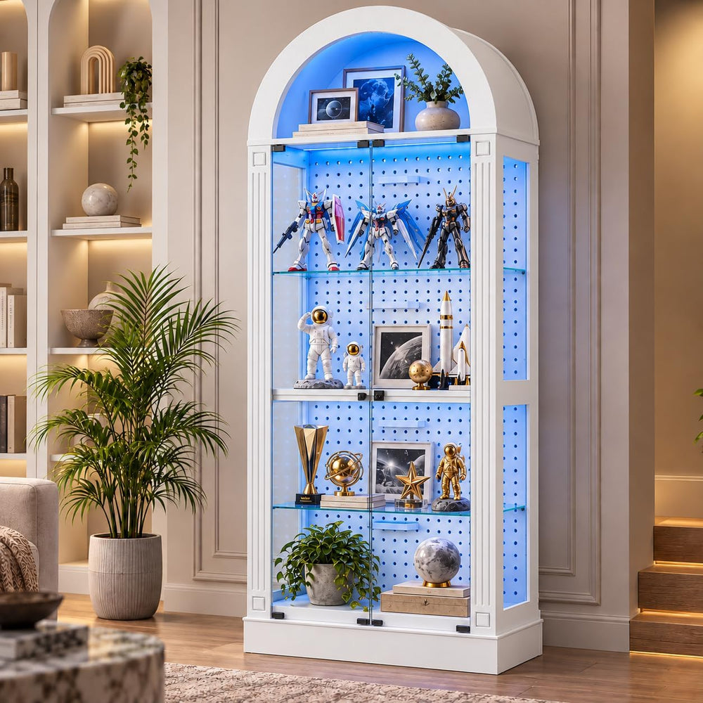 kepptory 71" Arched Display Cabinet with Glass Doors and LED