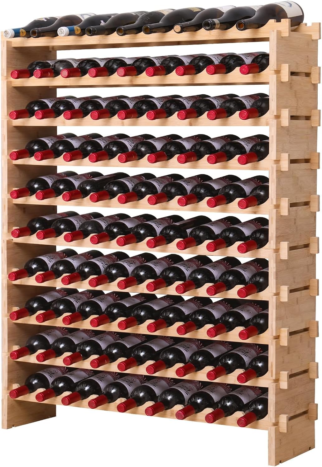 90 Bottle Stackable Storage Modular Wine Rack Cabinet Bamboo freestanding Floor Wine Holder Display Shelves