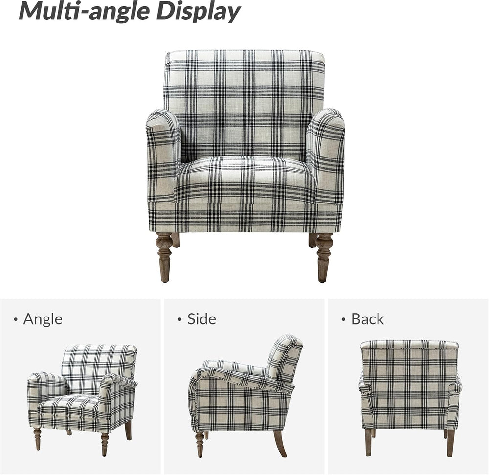 HULALA HOME Farmhouse Accent Chair with Plaid Pattern, Black