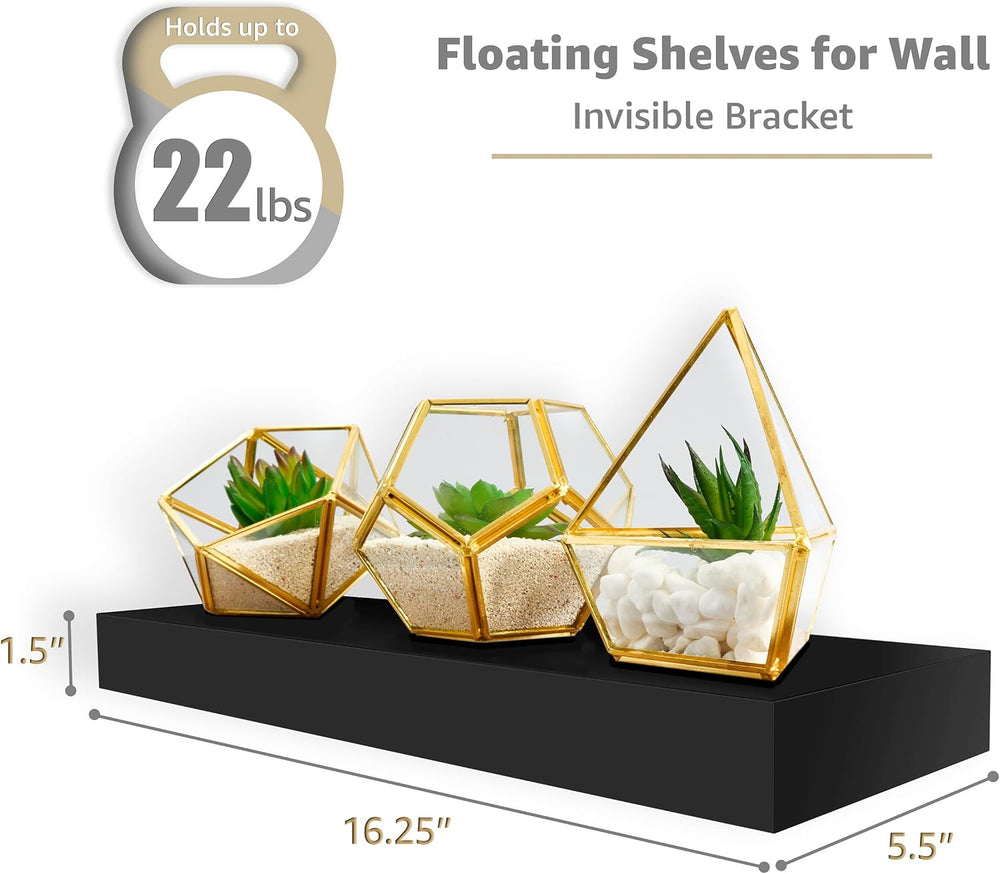 Sorbus 16 Inch Floating Shelves for Wall (2 Pack, Black)
