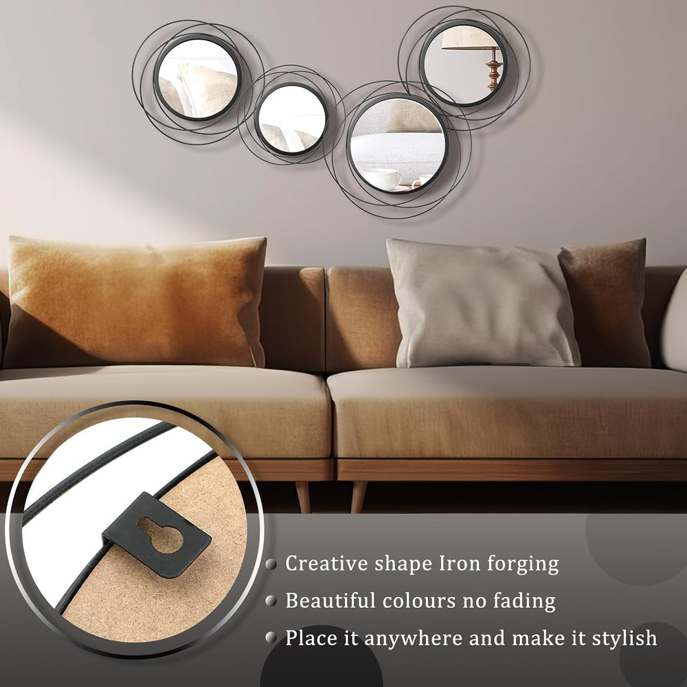 Hicarer 4 Pcs Decorative Round Modern Circle Mirror Wall Art Ring Metal Mirro...