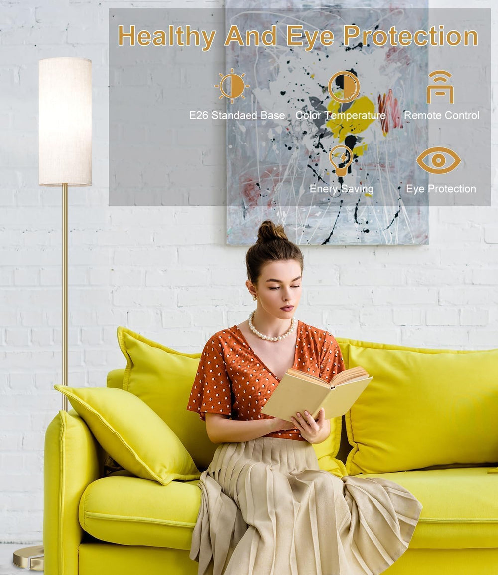 USTO Dimmable Floor Standing Tall Lamp,12W Led Bulb with Remote,Gold