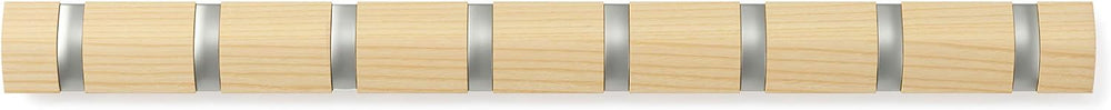 Umbra Flip Coat Rack, Wall Mount 8-Hook, Space Saving, Natural/Nickel