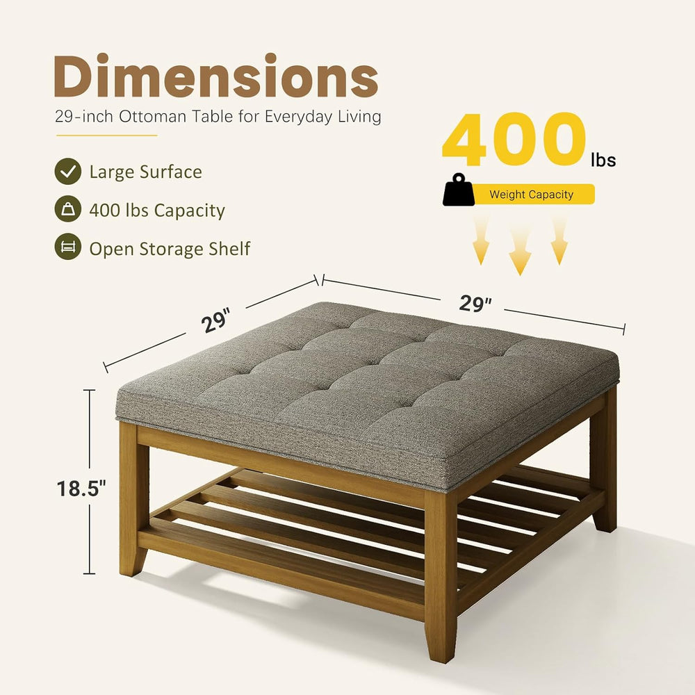 Befurtori Ottoman with Storage Bench, Linen Ottoman Coffee Table, Granite