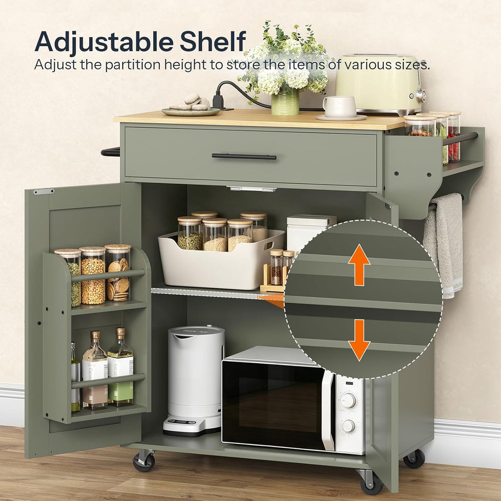HOOBRO Kitchen Island with Power Outlet, Rolling Kitchen Island with Large Wo...