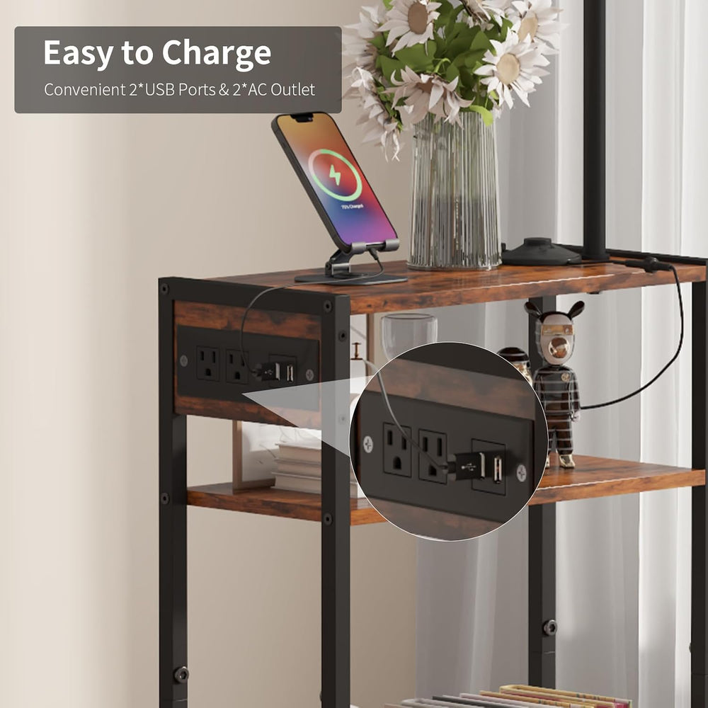 HavenlyYouth Floor Lamp with Table & Storage Baskets, End Table with 3 Co...