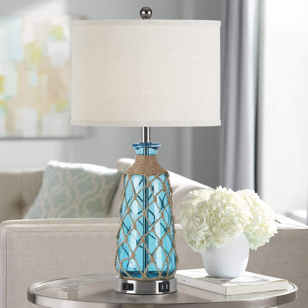 Ruzectt 25.5" Coastal Glass Table Lamps Set of 2, 3-Way Dimmable Touch C...