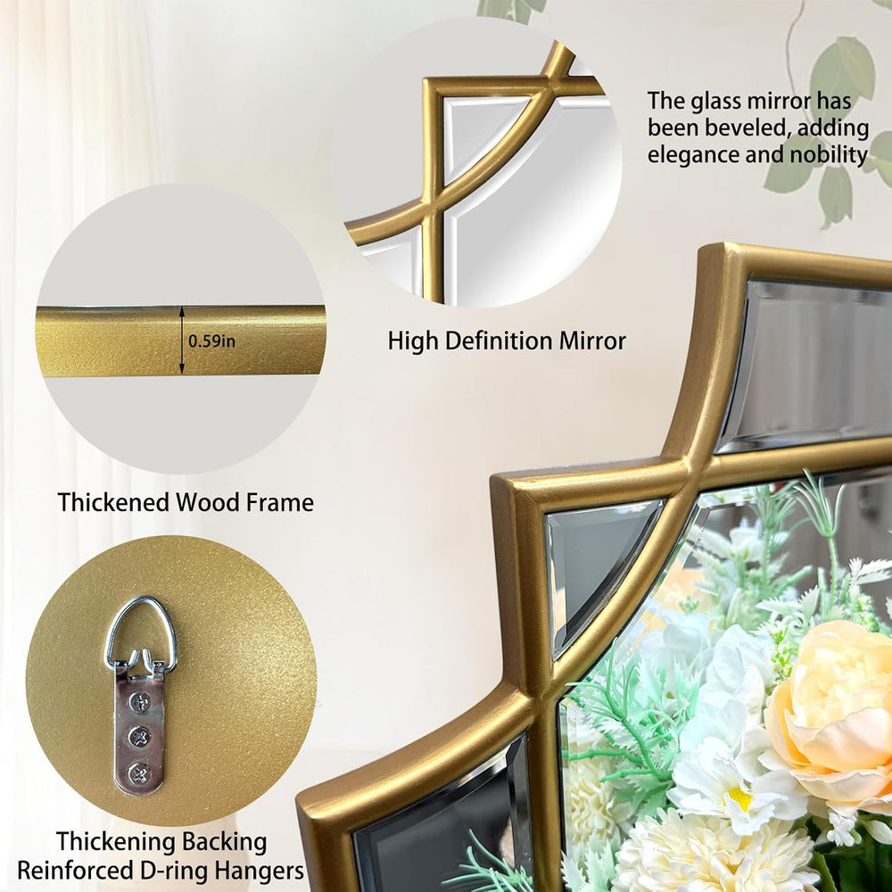 59"x30" Large Rectangle Beveled Mirror with Gold Geometric Frame