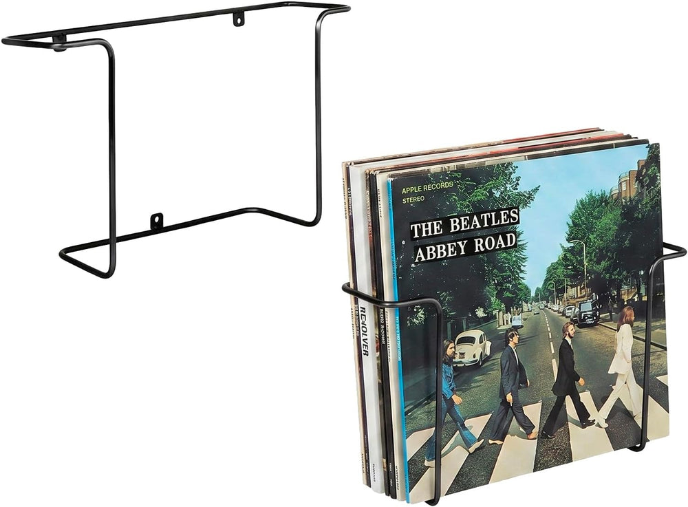 MyGift 2 Pack Vinyl Record Wall Mount Holder Black Metal Display Shelf