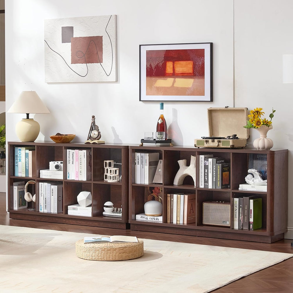 Joaxswe 8 Cube Bookcase, 52" Long Horizontal Book Shelf w/Curved Edge, F...