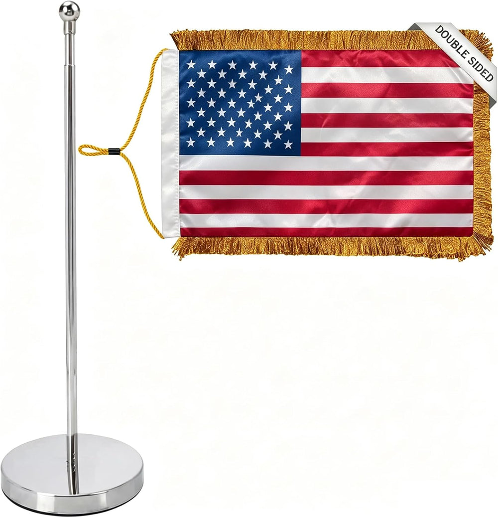 American Desktop Set with Fringe, US Desk Flags 7.5x10.5 Inch American USA Fl...