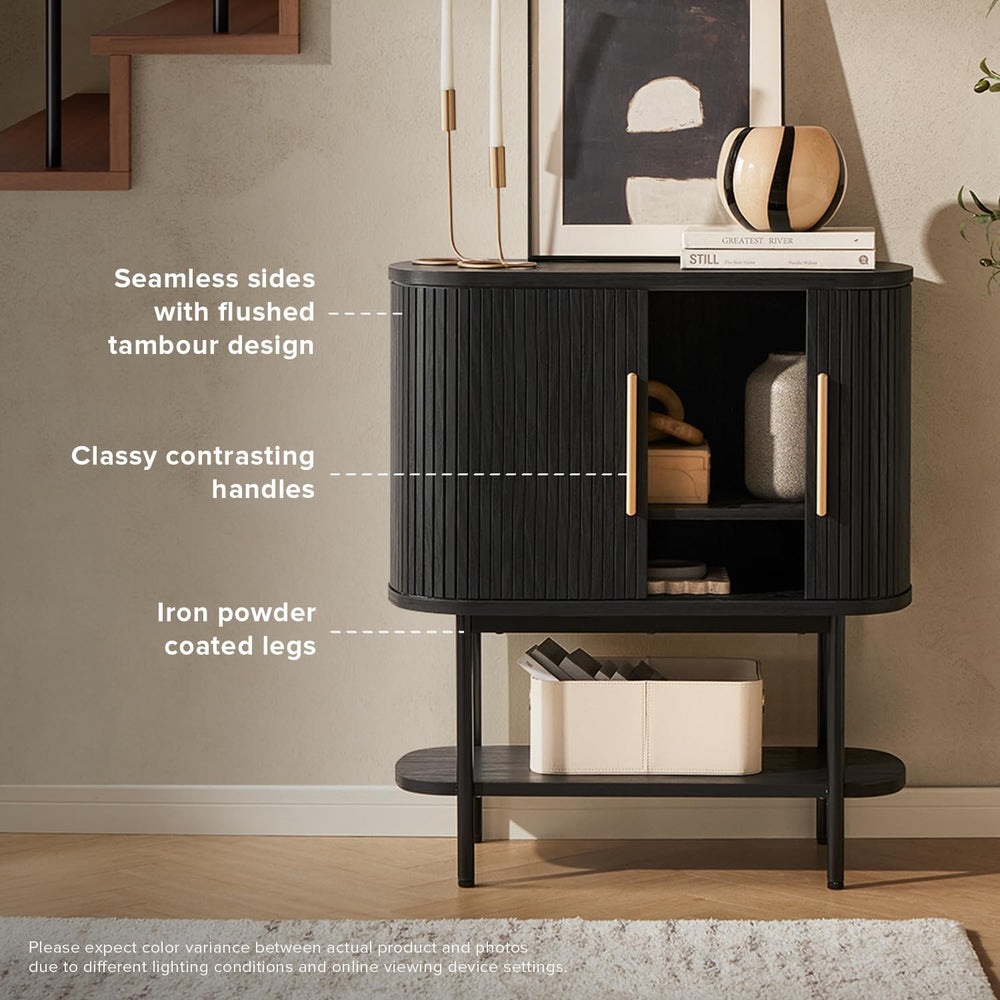 mopio Quin Storage Cabinet, Sideboard, Console Table, Fluted (Black)