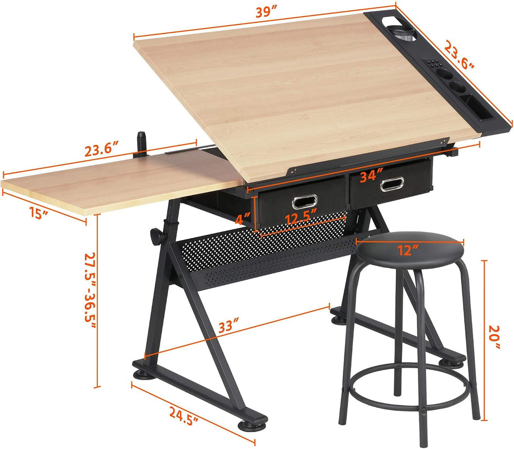 Topeakmart Height Adjustable Wood Drafting Table Drawing Art Desk Tiltable