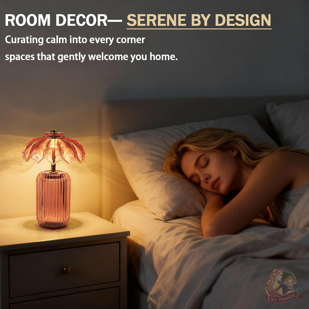 MJ PREMIER Rechargeable Table Lamp, Small Cordless Lamp with Timer, Pink