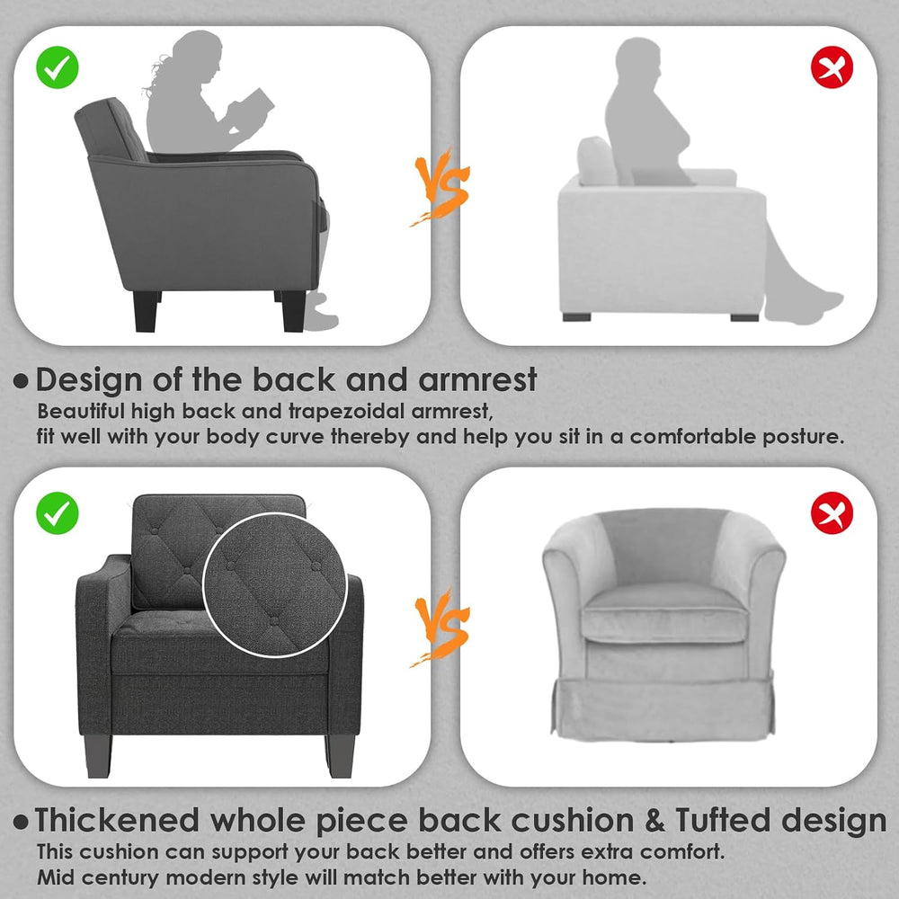 STHOUYN Grey Accent Chairs, Wide Comfy Arm Chairs for Living Room, Office