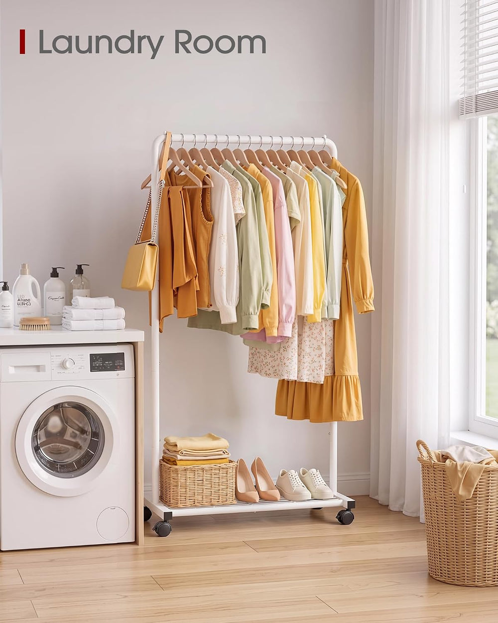 Sakugi Clothes Rack - Clothing Rack with Storage Mesh Shelf & Casters, He...