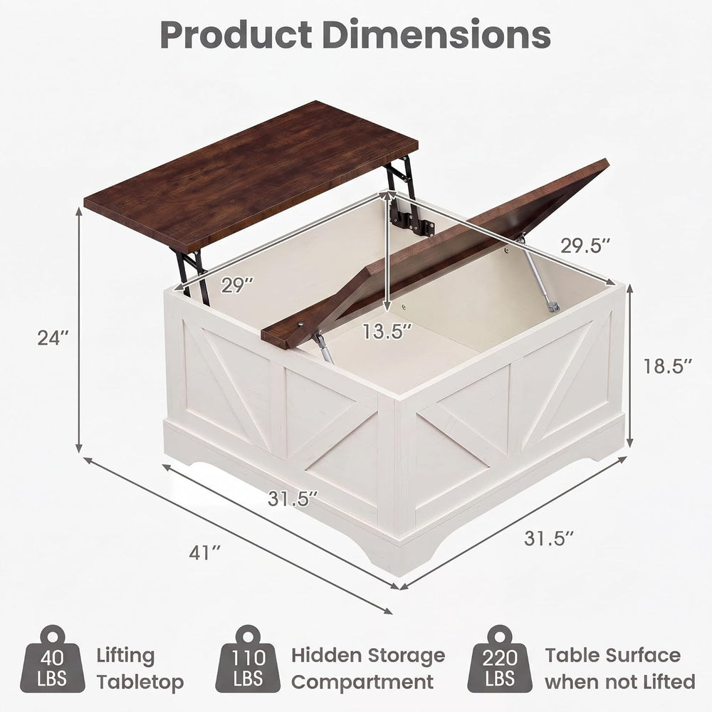 Tangkula Farmhouse Lift Top Coffee Table with Storage, Rustic Brown + White