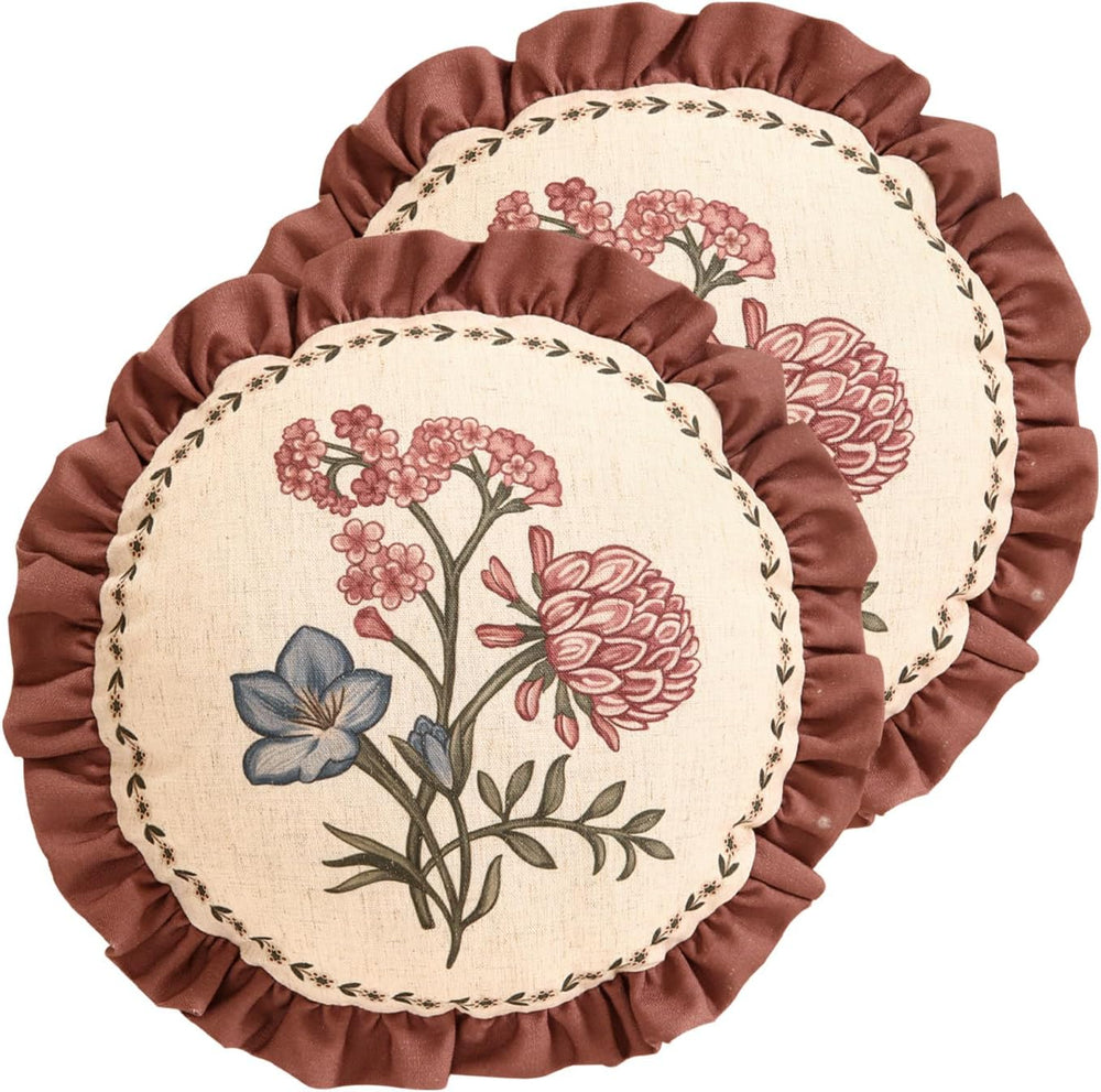 ISAENNE Designer Vintage Round Throw Pillow Cover,Set of 2,Diameter 16"