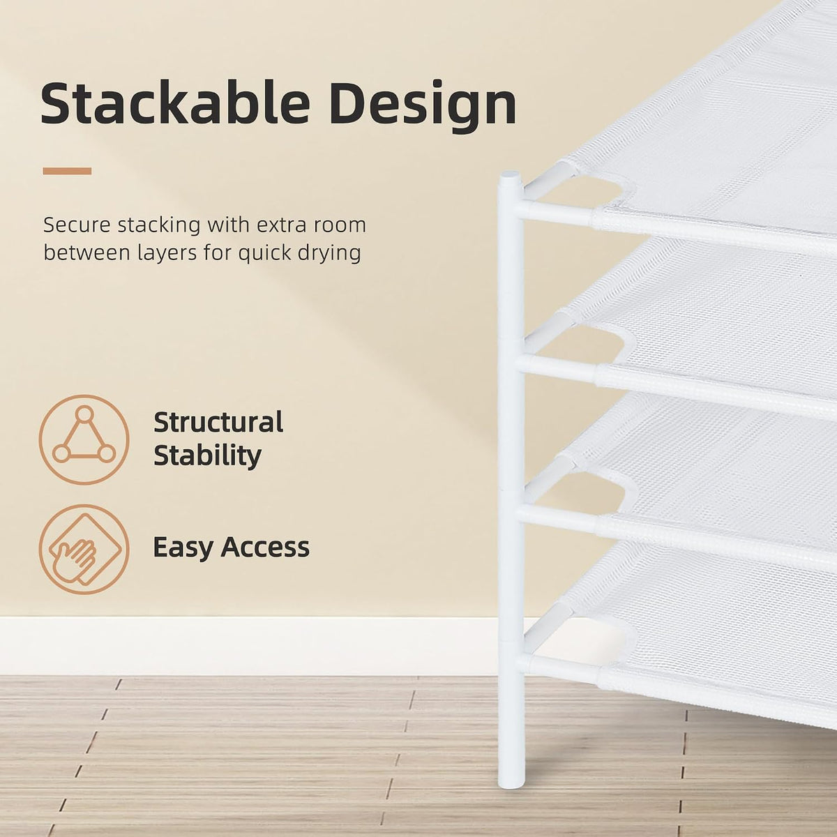 STORAGE MANIAC Sweater Drying Rack, Mesh Clothes Drying Rack, Stackable Laundry Drying Rack, Lay Flat Dryer for Delicates, Portable Dry Rack for Indoor or Outdoor, White, 4-Pack