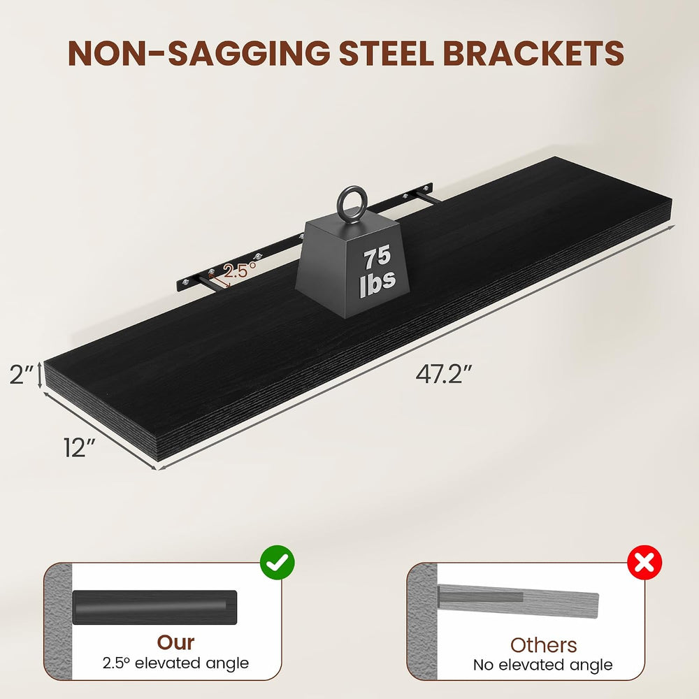 Vivelove Deep Floating Shelves 48x12” Set of 2, Black