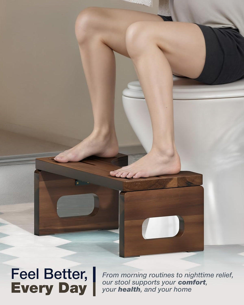 BLUEWEST Foldable Poop Stool, Acacia Wood Toilet Stool for Potty Training, 7 ...