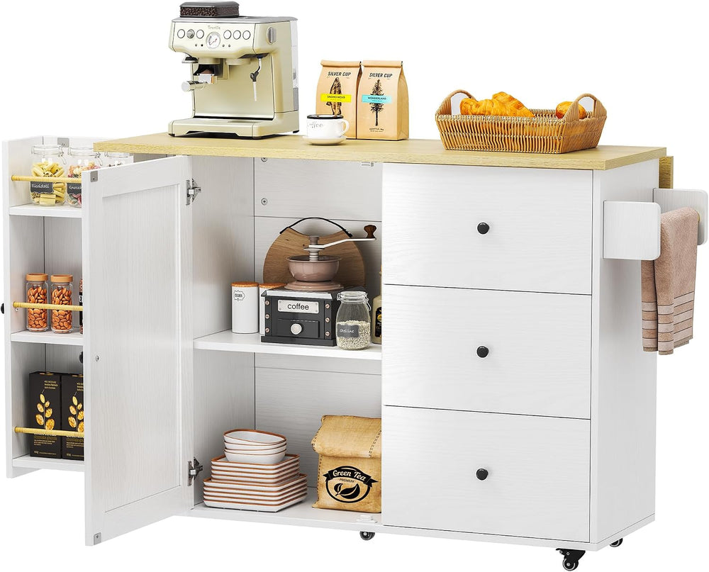 IRONCK Rolling Kitchen Island with Storage & Drop Leaf, 47.2" Kitche...