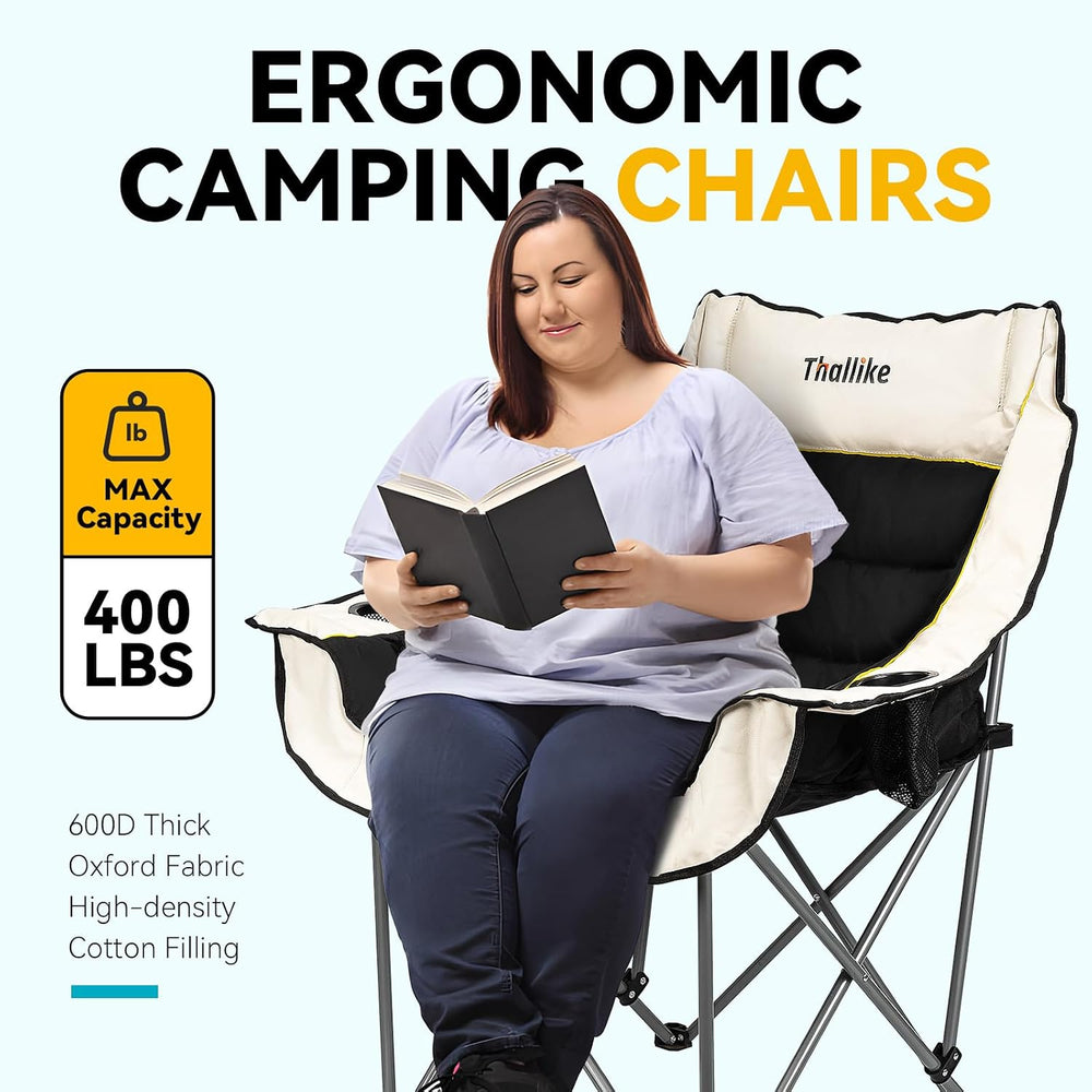 Oversized Camping Chair for Adults – Heavy Duty Folding Chair with Cup Holder...