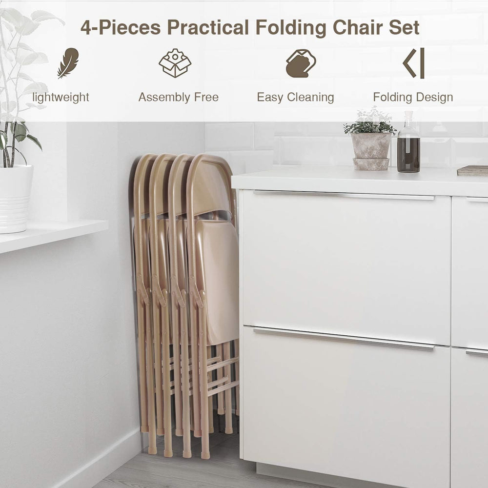 VECELO Metal Folding Chairs 4 Pack, Double Hinged Steel Frame Easy Foldable&a...