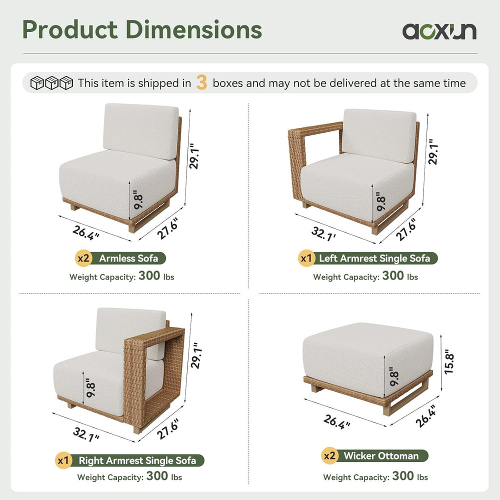 Aoxun Patio Furniture Set, 6 Piece Outdoor Sofa Set, Yellow/Beige