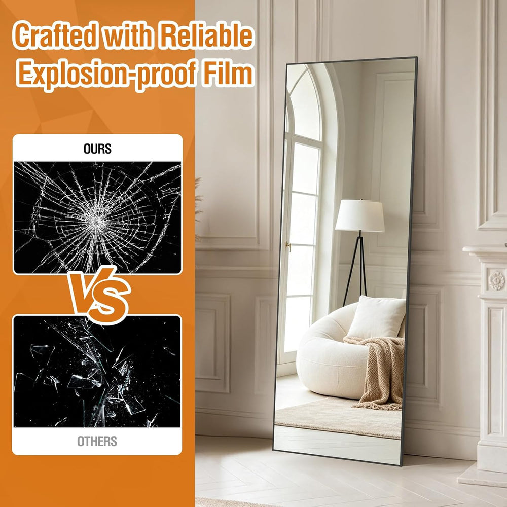 56"x18" Full Length Mirror, Black Aluminum Frame Standing Mirror